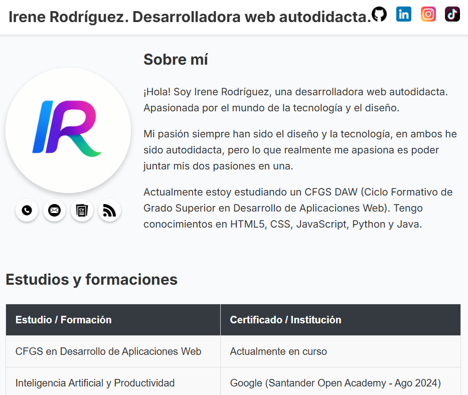 Captura del portfolio personal